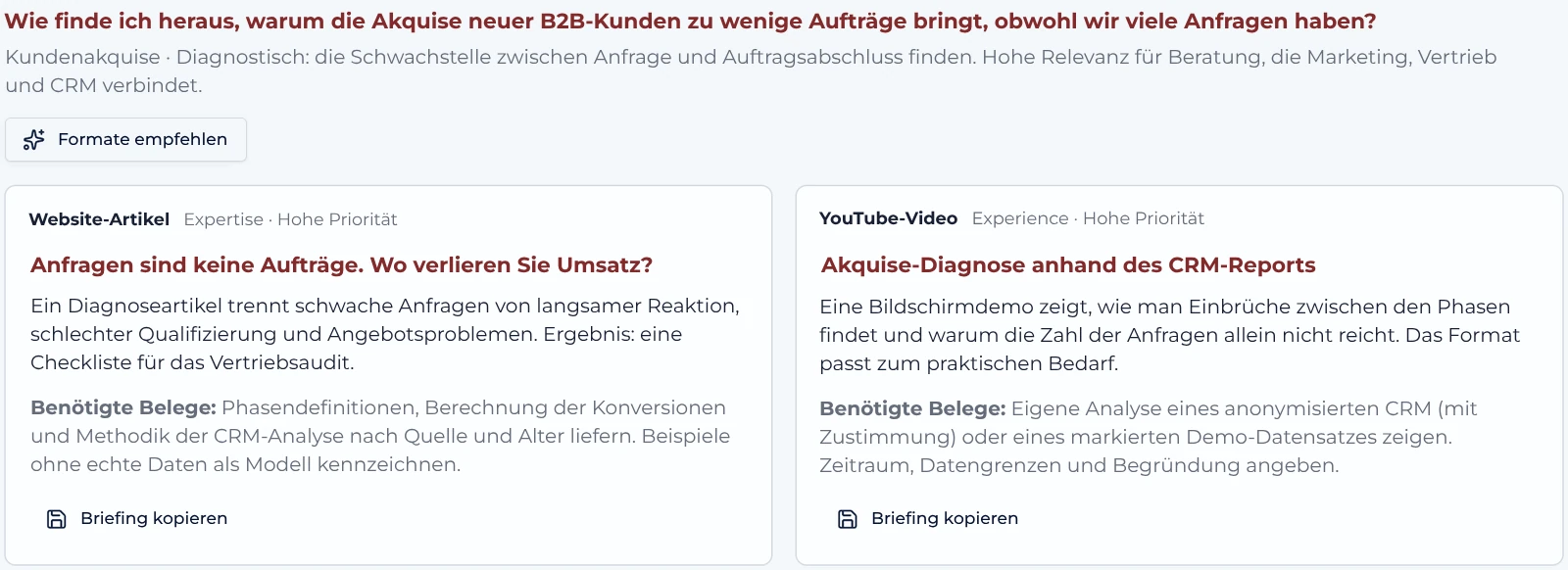 Content-Empfehlungen zu Anfragen in der AuthorityHub-App