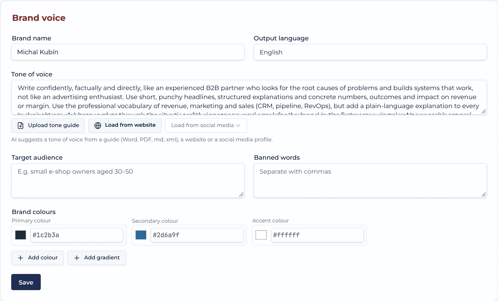 Set your brand voice once.