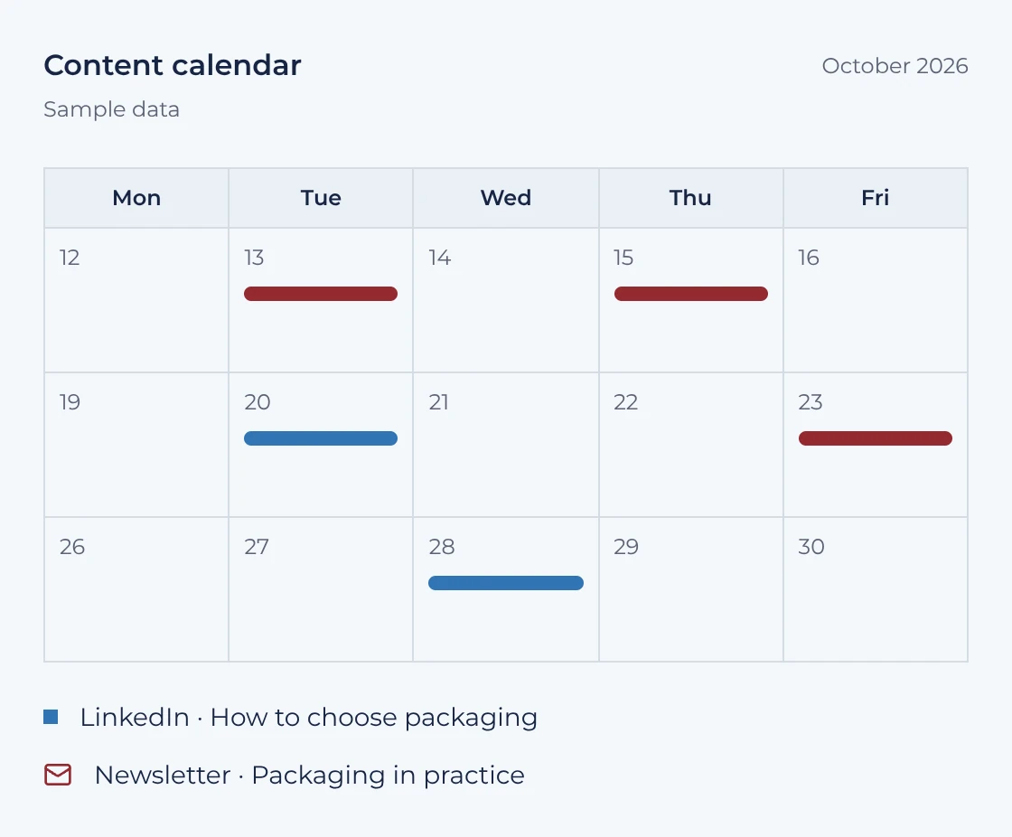 Example calendar of a brand’s published posts in October 2026