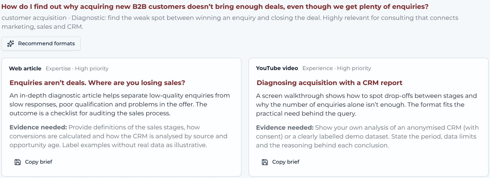 Content recommendations for queries in the AuthorityHub app