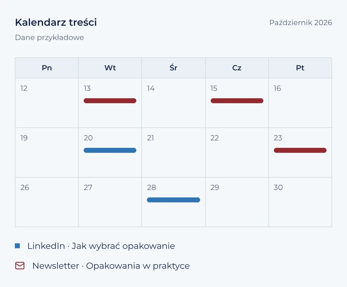 Przykładowy kalendarz opublikowanych postów marki w październiku 2026