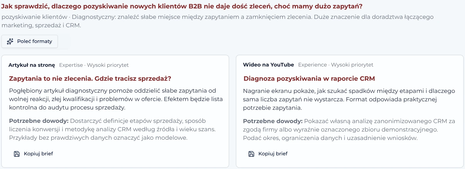 Rekomendacje treści do zapytań w aplikacji AuthorityHub
