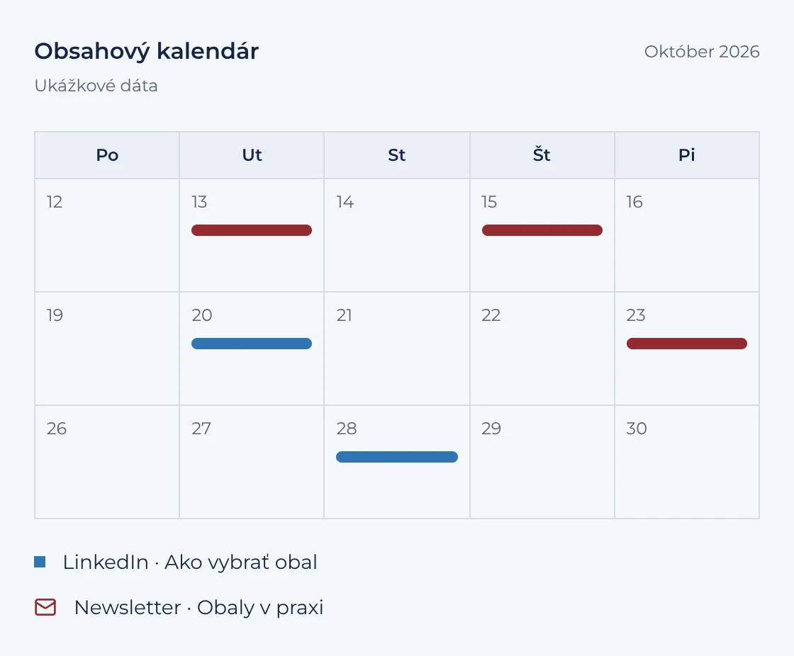 Ukážkový kalendár publikovaných príspevkov značky v októbri 2026